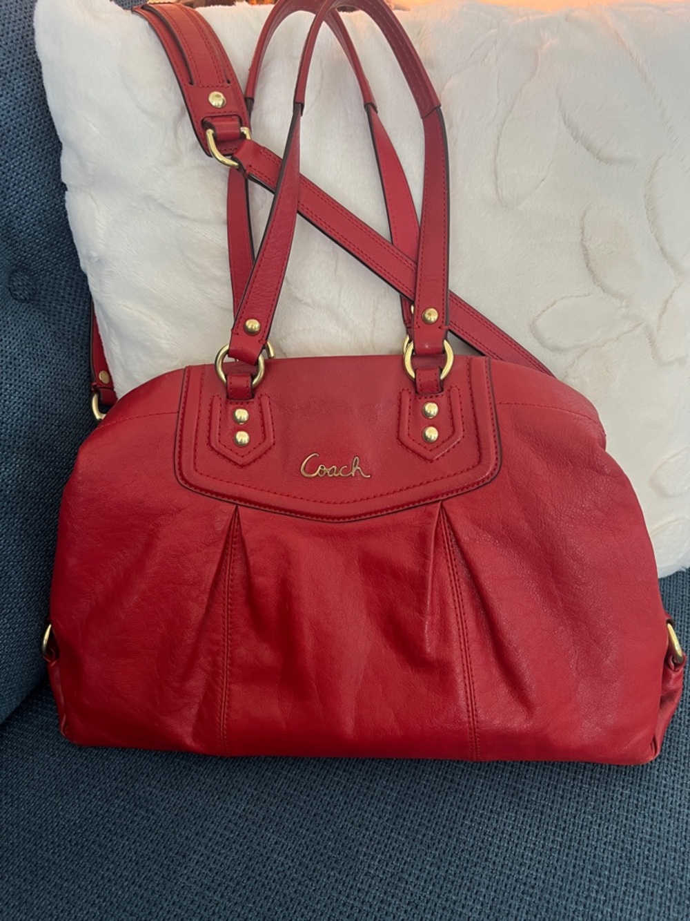 Coach Ashley Leather Carryall Satchel Cherry Red with Gold Hardware